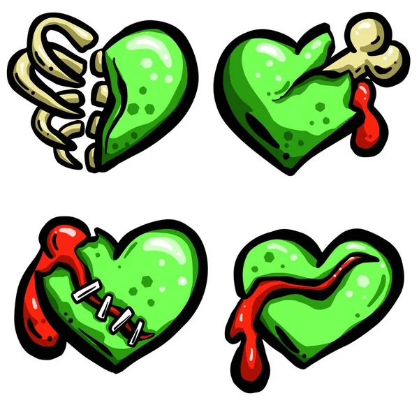 Zombie Cartoon Love Heart Blood Bones — Archivo Imágenes Vectoriales