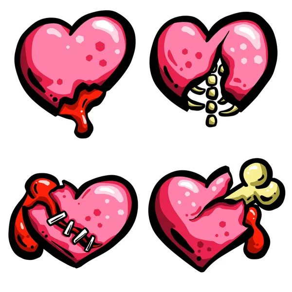 Zombie Cartoon Love Heart Blood Bones — Stok Vektör