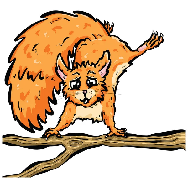Cute Squirrel Cartoon Mascot Character Doing Handstand Branch — Image vectorielle