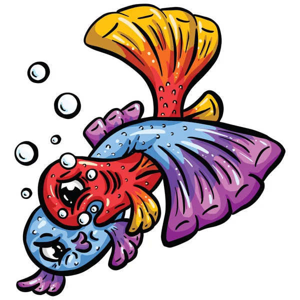 Cartoon Fighter Goldfish Fish Red Blue Vector Illustration — Stockový vektor