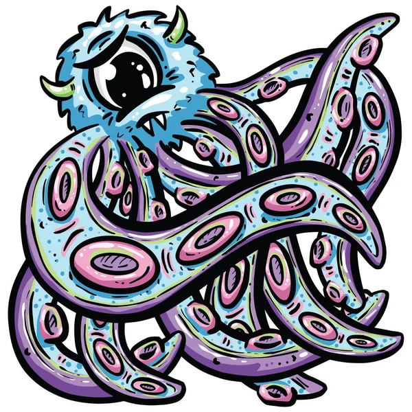 Octopus Tentacle Monster Cartoon Illustration Logo Design Vector — ストックベクタ