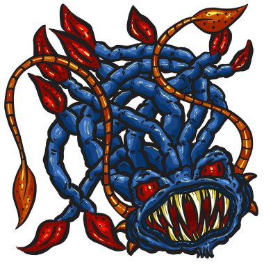 Octopus Squid Like Cartoon Logo Character with Lots of Tentacles Illustration