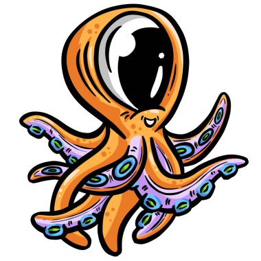 Logo İçin Büyük Gözlü Sevimli Ahtapot Çizgi Filmi veya Vektör Maskot Tasarımı