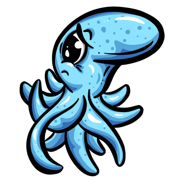 Cute Cartoon Octopus Big Eyes Logo Mascot Design Vector — стоковий вектор