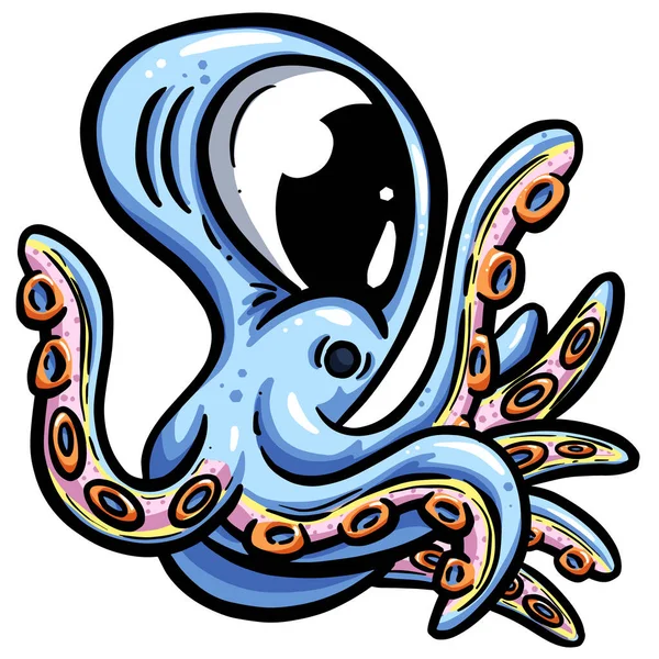 Logo İçin Büyük Gözlü Sevimli Ahtapot Çizgi Filmi veya Vektör Maskot Tasarımı