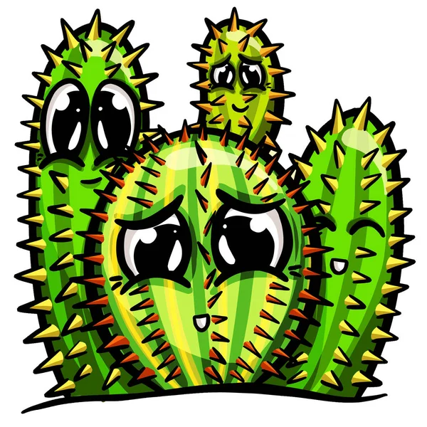 Cactus Dibujos Animados Personaje Suculento Con Cara Ilustración Vectorial — Archivo Imágenes Vectoriales