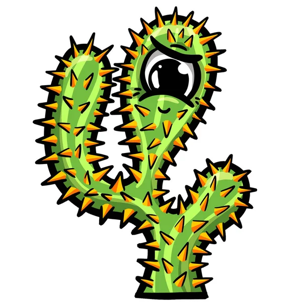 Cactus Bande Dessinée Personnage Succulent Avec Visage Dans Illustration Vectorielle — Image vectorielle