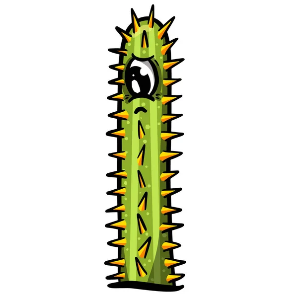 Cactus Dibujos Animados Personaje Suculento Con Cara Ilustración Vectorial — Vector de stock