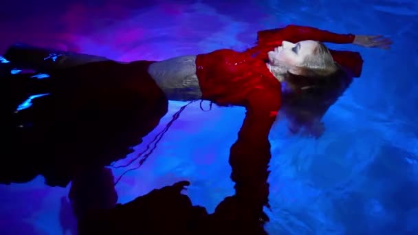 Slow Motion Girl Red Dress Water Mermaid — Stockvideo