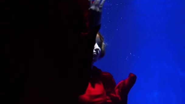 Slow Motion Hermosa Mujer Joven Vestido Rojo Bajo Agua — Vídeo de stock