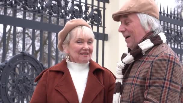 Lambat Gerak Senior Pasangan Menikmati Berjalan Bersama Pada Hari Musim — Stok Video
