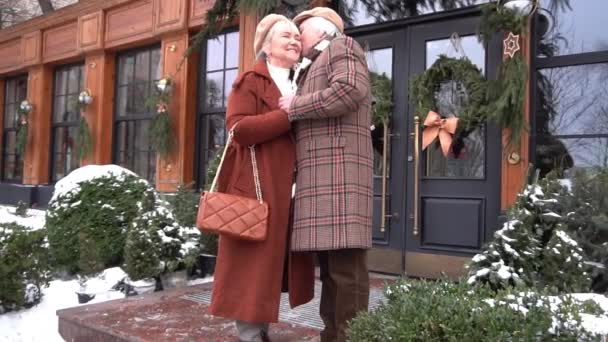 Slow Motion Happy Senior Couple City — Video Stock