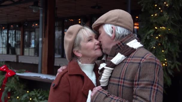 Slow Motion Happy Mature Couple Winter Day — Stok Video