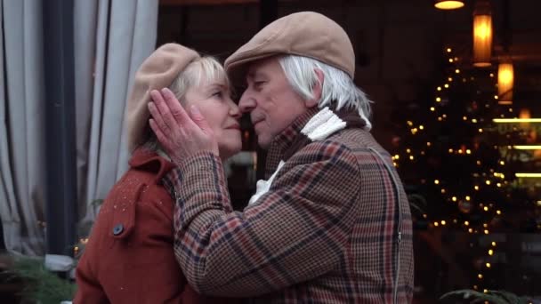 Szczęśliwy Dojrzałe Para Zewnątrz Zimowy Dzień — Wideo stockowe