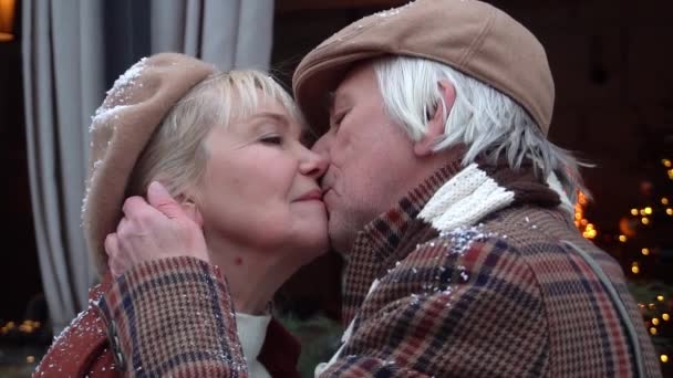 Happy Senior Couple Kiss Each Other — Stock Video