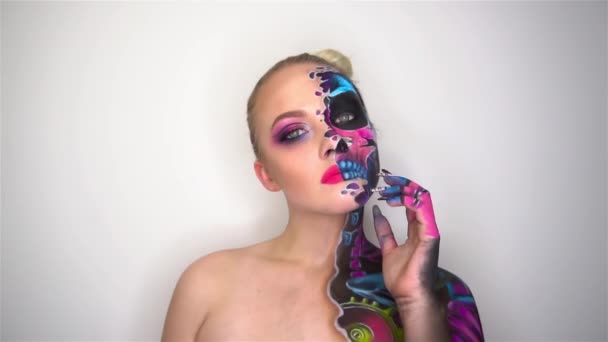 Dziewczynę Obraz Zombie Makijaż Halloween — Wideo stockowe