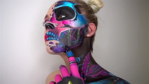 Beautiful Scaring Girl Mystical Face Art — Stock Video