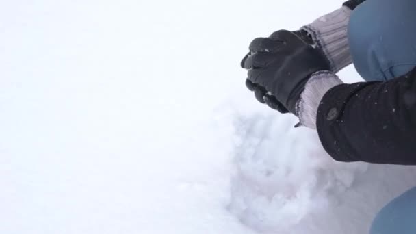 Man Makes Snowman Winter Day Winter Activities Fun — Vídeos de Stock