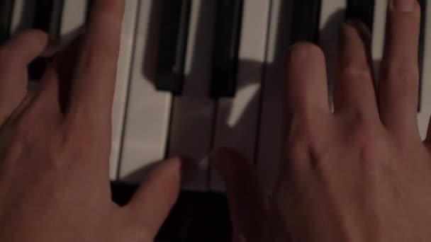 Slow Motion Piano Keyboard Human Hands Close — стоковое видео