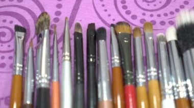 Set of cosmetic brushes on the table of makeup artist