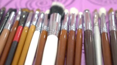 A set of beautiful different soft brushes for make-up from natural nap