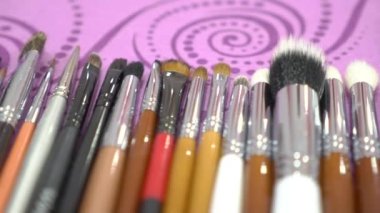 Slow Motion A lot of professional brushes for applying makeup