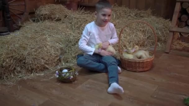 Beste Vrienden Zijn Kinderen Vriendschapsjongen Met Dieren Pasen Stemming — Stockvideo