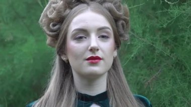 Magnificent princess in vintage dress in the garden