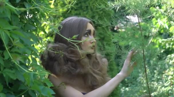 Slow Motion Beautiful Girl Spring Garden — Stok video