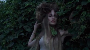 Slow Motion Elf princess in summer forest.