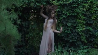 Pretty young woman Backdrop magical forest woods