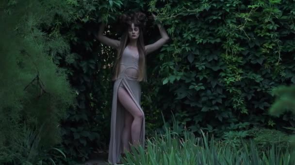 Slow Motion Mystic Elf Dress Forest — Stock Video