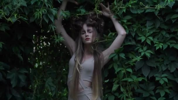 Slow Motion Girl Light Dress Garden — Video Stock