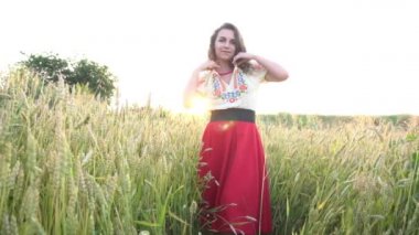 Slow Motion Beautiful Ukrainian On a wheat field 