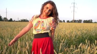 Slow Motion Beautiful girl in a field