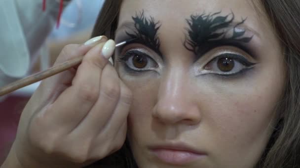 Slow Motion Professional Makeup Artist Applying Eye Makeup Her Female — Vídeo de Stock