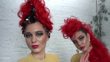 Slow Motion Gothic redhaired witch. Dark woman. Halloween picture.