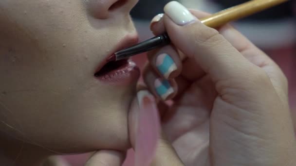 Slow Motion Process Make Artist Work Beauty Industry — Αρχείο Βίντεο