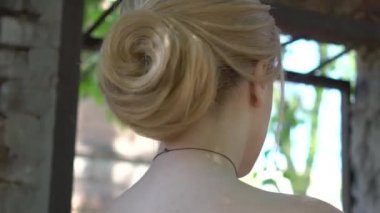 Beautiful woman bride fashion model blond hair bright makeup