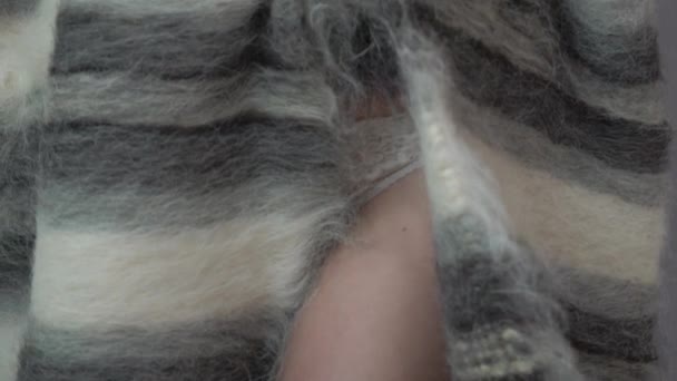 Luxury Slim Nude Woman White Fur Blanket — Vídeo de Stock