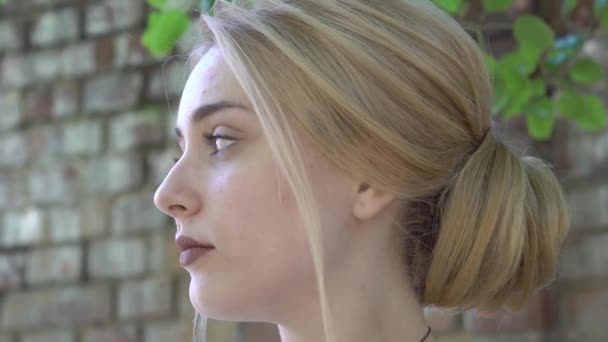 Slow Motion Beauty Portrait Beautiful Blonde — Video Stock
