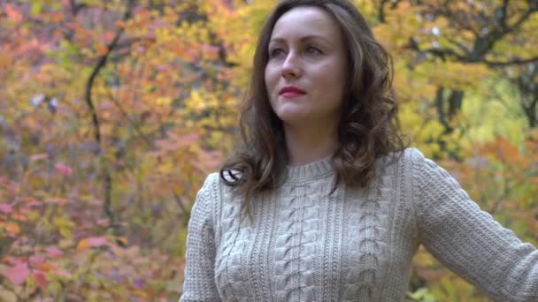 Slow Motion Woman Autumn Park — Stok video