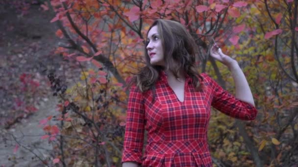 Slow Motion Woman Breathing Deep Fresh Air Forest Autumn — Wideo stockowe