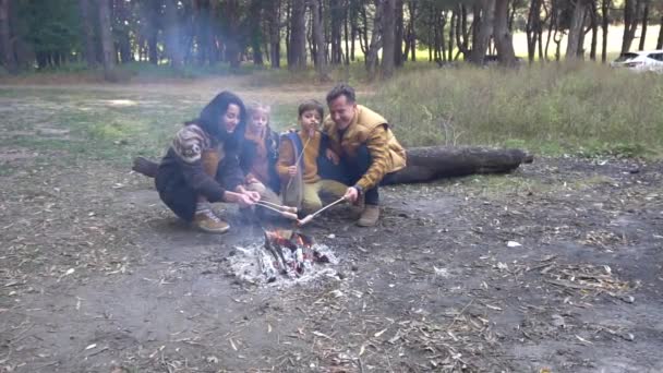 Happy Family Campfire — Stock videók