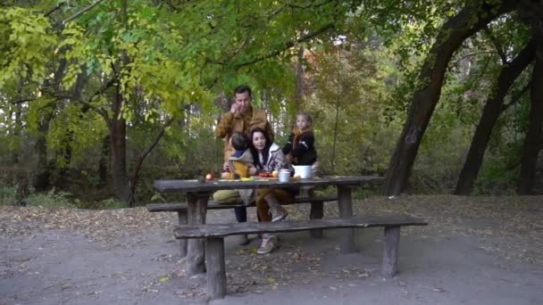 Família Feliz Interagindo Uns Com Outros Enquanto Faz Piquenique Parque — Vídeo de Stock