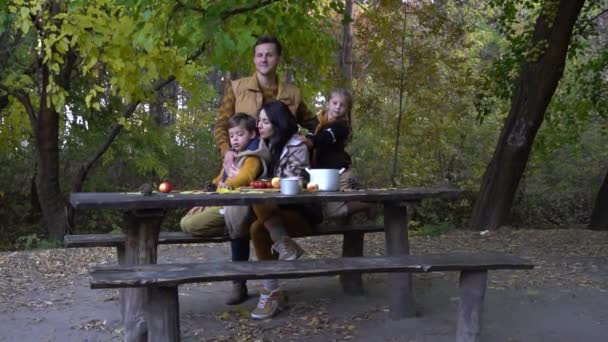 Family Having Dinner Picnic Table — Stockvideo