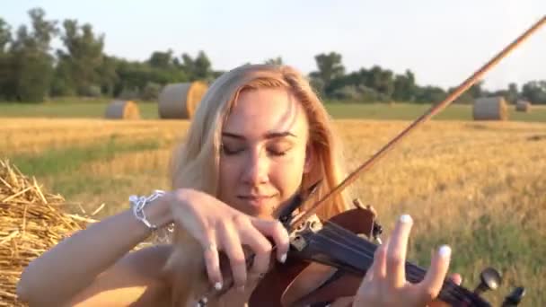 Young Woman Playing Violin Park — ストック動画