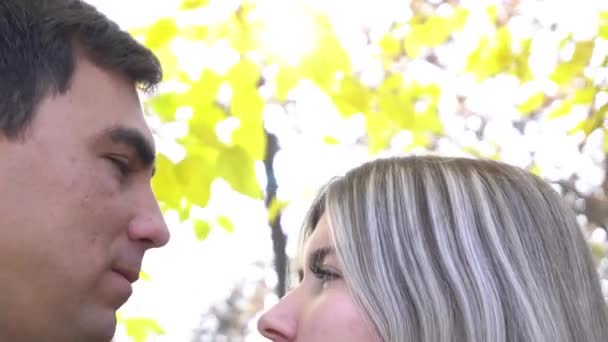 Casal Romântico Beijando Parque Outono — Vídeo de Stock