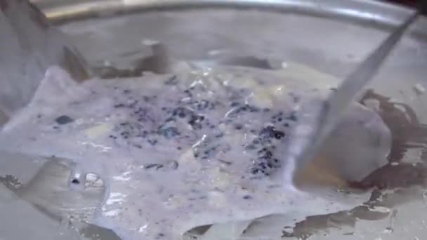 Stir Fried Ice Cream Rolls Freeze Pan Rolled Ice Cream — Stock video