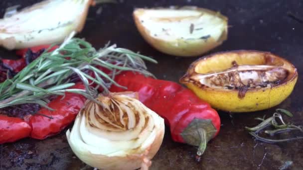Grillowane Warzywa Patelni Bliska — Wideo stockowe
